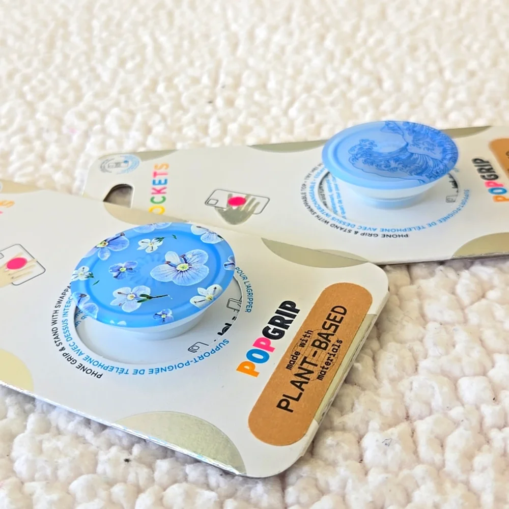 PopSockets Set Blue Floral and Wave Design PopGrips